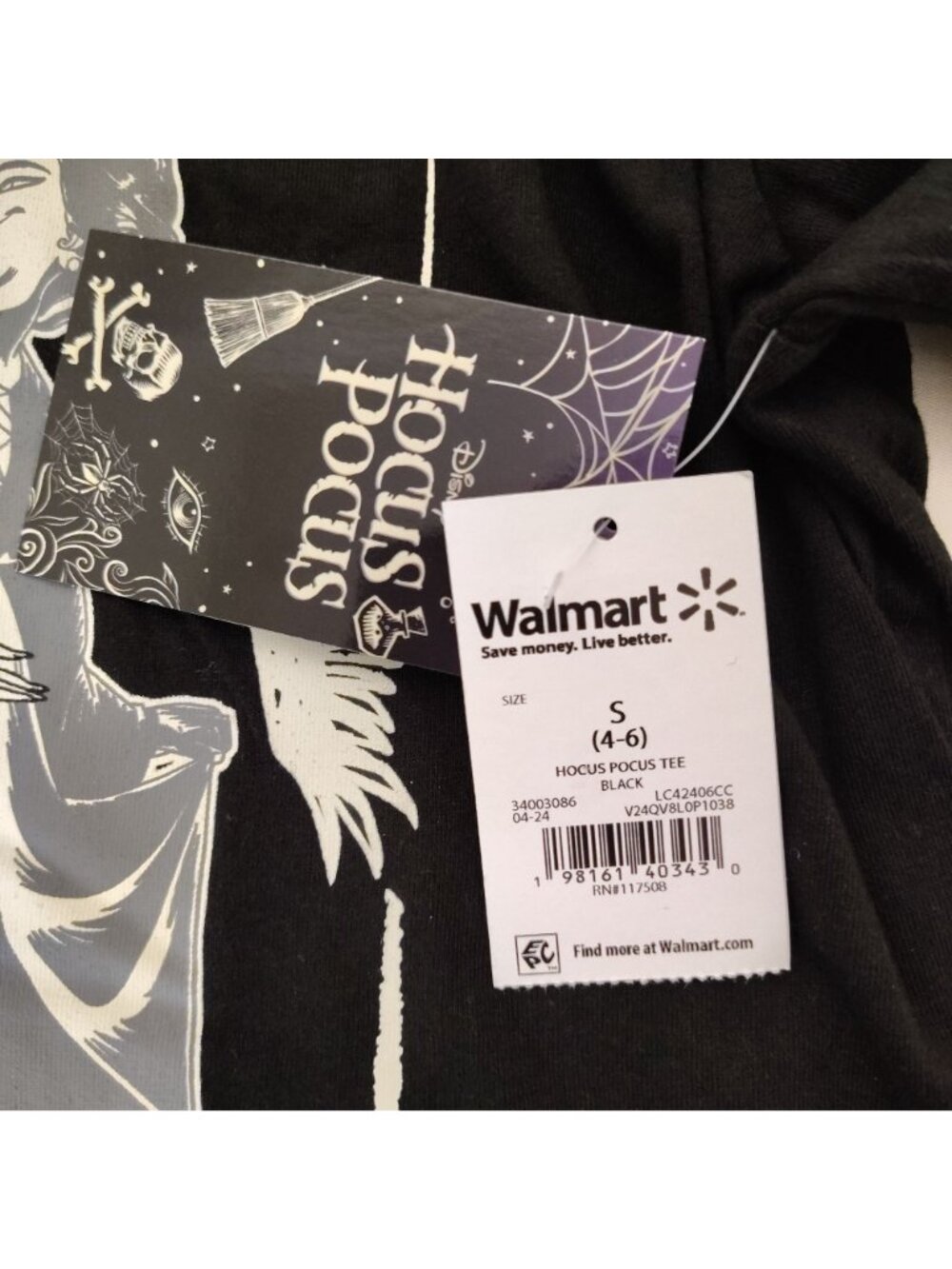 Disney Misses S (4-6) Hocus Pocus The Sisters Three Black Short Sleeve T-Shirt - Picture 6 of 6